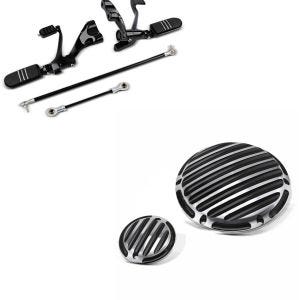 Set: Vorverlegte Fußrastenanlage für Harley Sportster 1200 Nightster 08-12 + Kupplungsdeckel + Zündungsdeckel Stripe für Harley Sportster 04-20_1