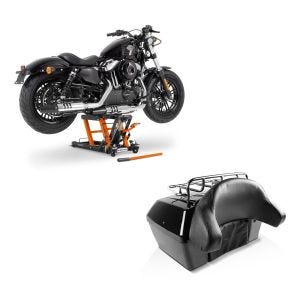 Set: Topcase Missouri 43Ltr für Chopper abschließbar schwarz + Hebebühne Mid-Lift L Motorradheber für Harley und Chopper bis 680kg_1