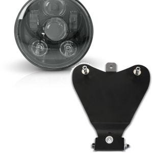 Set: LED Scheinwerfer 5,75 Zoll für Harley Hauptscheinwerfer schwarz + Grundplatte für Bobber-Solositze ohne Barrel-Federn_1