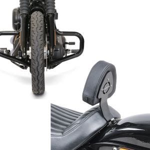 Set: Sturzbügel Mustache für Harley Softail Street Bob / Low Rider 18-21 + Fahrer Sissybar für Harley Softail Street Bob 18-20 Rückenlehne_1