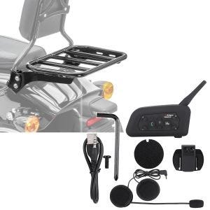 Sett: Bagasjehylle for sissy bar egnet for Harley Davidson Breakout / Fat Boy / 114 18-24 svart Craftride + kommunikasjonssystem egnet for chopper / tilpasset sykkel Tourtecs IK6 Bluetooth CB15374