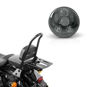 Set: Sissybar+Gepäcktr. Abnehmbar CSM für Harley Sportster Forty-Eight 48 + LED Scheinwerfer 5,75 Zoll für Harley Hauptscheinwerfer schwarz_1