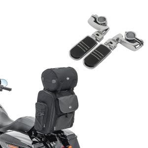 Set: Sissybar Tasche SXL Hecktasche mit Gepäckrolle in schwarz + Sturzbügel Fussrasten für 32mm CF9S_1