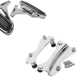 Set: Sozius Trittbretter Harley Touring 93-21 CF2 mit Halter chrom + 4-Punkt-Montagekit für Harley Touring Modelle 2014-2021 chrom_1