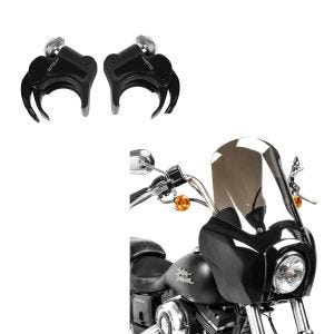 Set: Lampenmaske MG5 für Harley Dyna Street Bob 06-17 Lampen Verkleidung + Windschild Klammern 49mm für Harley- 05-20 Windschutzscheiben schwarz_1