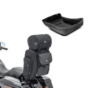 Set: Sissybar Tasche SXL Hecktasche mit Gepäckrolle in schwarz + Innenverkleidung für Harley- Touring Topcase King Tour Pak 14-20_1