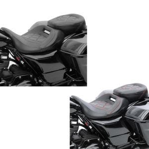 Sett: Motorsykkelsete Craftride RH3 egnet for Harley Davidson Touring 09-24 komfortsete i sort + sete egnet for Harley Davidson Touring 09-24 komfortsete Craftride RH3 svart-rød
