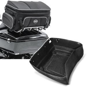 Sett: Motorsykkel hale bag Craftride TT1 toppveske bag for bagasjehylle 73Ltr svart + innerfôr egnet for Harley Davidson Road Glide 15-22 toppkoffert King Tour Pak Craftride