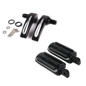 Set: Fußrasten FP1 Fahrer und Sozius für Harley in schwarz + Deckelheber Hartschalenkoffer für Harley Touring 2014-2021 schwarz_1