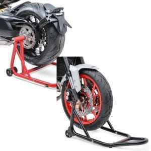 Sett: Enkeltarmsstativ egnet for Ducati Monster 1200 / S 14-20 arbeidsstativ Enkelt + arbeidsstativ forhjul med gummierte fester for motorsykkeljekk foran