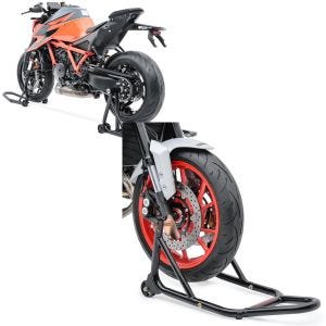 Set: Einarm Montageständer Set für BMW R NineT 14-20 hinten vorne CLS + Montageständer Vorderrad mit gummierten Aufnahmen Motorradheber vorne_1
