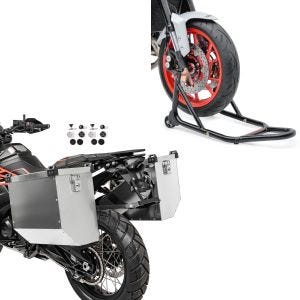 Set: Alukoffer Set für Honda Transalp XL 600/ 650/ 700 V Atlas 36-41 + Montageständer Vorderrad mit gummierten Aufnahmen Motorradheber vorne_1