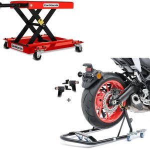 Set: Hebebühne Rangierhilfe Mid-Lift M Mover bis 500 kg in rot + Rangierhilfe Montageständer Hinterrad Mover 1 universal schwarz_1