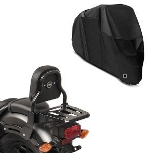 Sett: Sissy bar XS3 egnet for Honda Rebel 500 CMX 17-24 med bagasjehylle svart + presenning XL deksel i svart