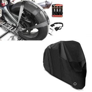 Set: Hinterrad und Lenker Zurrgurt mit 4x Ratschen-Spanngurten Set + Abdeckplane XL Abdeckhaube in schwarz_1
