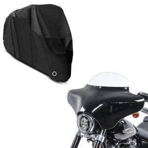 Sett: Batwing kåpe med frontrute M egnet for Harley Davidson BW8 sort-klar + presenning XL deksel i svart