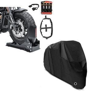 Sett: Sett SW15 motorsykkel rocker Easy Vario Fix og feste stropper sett svart + presenning XL deksel i svart