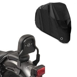 Set: Sissy Bar XS3 für Honda Rebel 500 17-21 schwarz + Abdeckplane XL Abdeckhaube in schwarz_1
