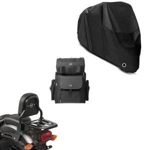 Set: Sissybar XS3 + Hecktasche für Honda Rebel 500 17-21 mit Gepäckträger + Abdeckplane XL Abdeckhaube in schwarz_1