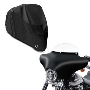 Set: Batwing Verkleidung mit Windschild M für Chopper und Bobber MW8 + Abdeckplane XL Abdeckhaube in schwarz_1