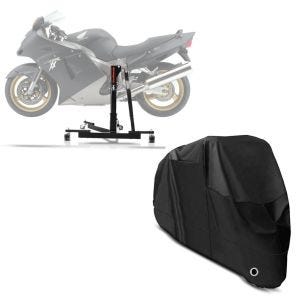 Set: Zentralständer Honda CBR 1100 XX 97-07 Motorradheber Power-Evo + Abdeckplane XL Abdeckhaube in schwarz_1