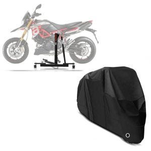 Sett: Sentralstativ som passer til Aprilia Dorsoduro 900 17-20 motorsykkeljekk Power-Evo + presenning XL-deksel i svart