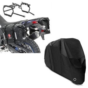 Sett: Sadelveskesett WP8 egnet for Yamaha Tenere 700 19-24 med bagasjeholder + presenning XL-trekk i svart