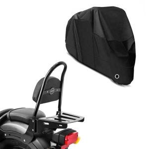 Set: Sissybar für Honda Rebel 500 17-21 Fast Rider-M inkl. Gepäckträger + Abdeckplane XL Abdeckhaube in schwarz_1