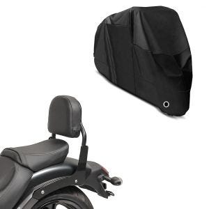 Sett: Sissy Bar XS3 passer til Kawasaki Vulcan S / Café 15-24 svart + presenning XL trekk i svart