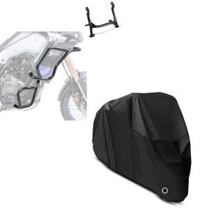 Set: Sturzbügel Hauptständer Set für Yamaha Tenere 700 19-21 oben unten + Abdeckplane XL Abdeckhaube in schwarz_1