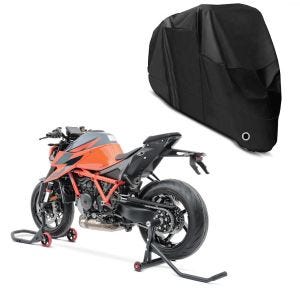 Sett: Enarms reparasjonsstativ egnet for KTM 1290 Super Duke / R 14-23 bak front Constands + presenning XL deksel i svart