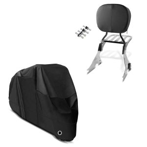 Sett: Sissy bar med bagasjestativ og dockingsett egnet for Harley Davidson Sportster 1200 Custom 04-20 krom Craftride + motorsykkelpresenning Craftride XL deksel i svart