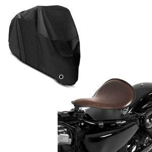Set: Solo Federsattel mit Grundplatte SG10 braun + Abdeckplane XL Abdeckhaube in schwarz_1
