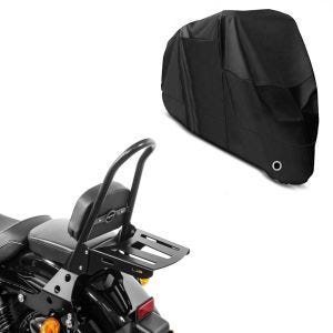 Set: Sissybar Harley Sportster 04-20 Fast Rider-L inkl. Gepäckträger + Abdeckplane XL Abdeckhaube in schwarz_1