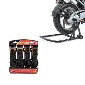 Set: Einarmständer BMW R NineT 14-20 Montageständer Single-Classic schwarz + Spanngurt Set mit Ratsche und Haken inkl 4x Zurrschlaufe in schwarz_1
