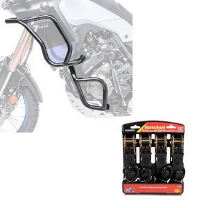 Set: Sturzbügel Set für Yamaha Tenere 700 19-21 oben und unten Schutzbügel + Spanngurt Set mit Ratsche und Haken inkl 4x Zurrschlaufe in schwarz_1