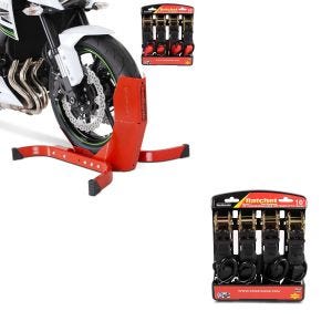 Set: Easy Plus rot - Motorradwippe inklusive 4-fach Spanngurt-Set + Spanngurt Set mit Ratsche und Haken inkl 4x Zurrschlaufe in schwarz_1
