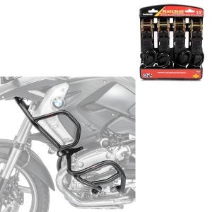Set: Sturzbügel Set L2 für BMW R 1200 GS 08-12 oben und unten Schutzbügel + Spanngurt Set mit Ratsche und Haken inkl 4x Zurrschlaufe in schwarz_1