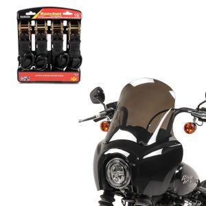 Set: Lampenmaske MG5 für Harley Softail Street Bob 18-20 Lampen Verkleidung + Spanngurt Set mit Ratsche und Haken inkl 4x Zurrschlaufe in schwarz_1