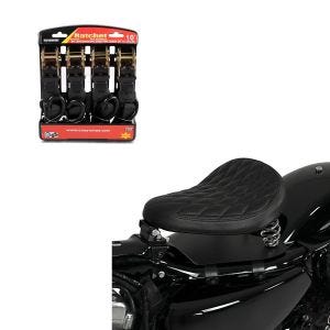 Set: Solo Federsattel mit Grundplatte SG11 schwarz + Spanngurt Set mit Ratsche und Haken inkl 4x Zurrschlaufe in schwarz_1