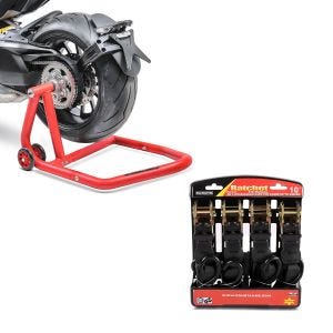 Set: Einarmständer Ducati Hypermotard 950 / SP 19-21 Montageständer Single + Spanngurt Set mit Ratsche und Haken inkl 4x Zurrschlaufe in schwarz_1