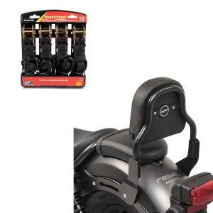 Set: Sissy Bar XS3 für Honda Rebel 500 17-21 schwarz + Spanngurt Set mit Ratsche und Haken inkl 4x Zurrschlaufe in schwarz_1