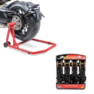 Set: Einarmständer Ducati Hypermotard 950 / SP 19-21 Montageständer Single + Spanngurt Set mit Ratsche und Haken inkl 4x Zurrschlaufe in schwarz_1