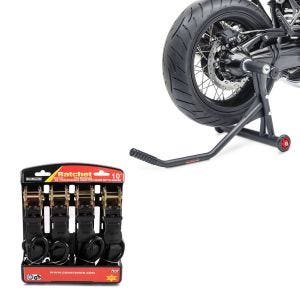 Set: Einarmständer BMW R NineT 14-20 Montageständer Single-Racing matt + Spanngurt Set mit Ratsche und Haken inkl 4x Zurrschlaufe in schwarz_1