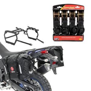 Set: Satteltaschen Set WP8 für Yamaha Tenere 700 19-21 mit Kofferträger + Spanngurt Set mit Ratsche und Haken inkl 4x Zurrschlaufe in schwarz_1