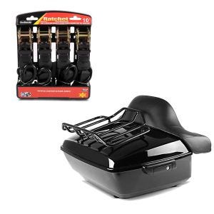 Set: Topcase King NLB für Harley Touring 14-21 ohne Löcher + Spanngurt Set mit Ratsche und Haken inkl 4x Zurrschlaufe in schwarz_1