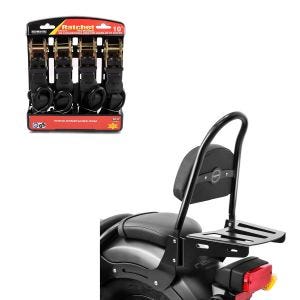 Set: Sissybar für Honda Rebel 500 17-21 Fast Rider-M inkl. Gepäckträger + Spanngurt Set mit Ratsche und Haken inkl 4x Zurrschlaufe in schwarz_1