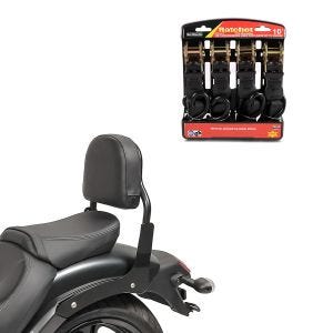 Set: Sissy Bar XS3 für Kawasaki Vulcan S / Café 15-21 schwarz + Spanngurt Set mit Ratsche und Haken inkl 4x Zurrschlaufe in schwarz_1