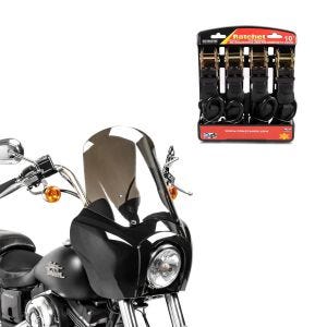 Set: Lampenmaske MG5 für Harley Dyna Street Bob 06-17 Lampen Verkleidung + Spanngurt Set mit Ratsche und Haken inkl 4x Zurrschlaufe in schwarz_1