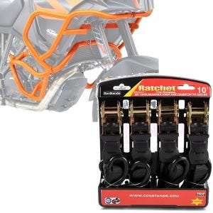 Set: Sturzbügel Set für KTM 1290 Super Adventure R / S / T 17-20 orange + Spanngurt Set mit Ratsche und Haken inkl 4x Zurrschlaufe in schwarz_1